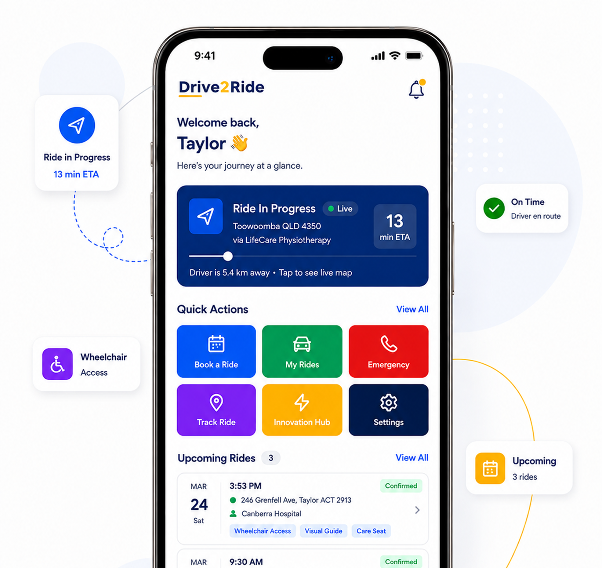 Drive2Ride app showing a ride in progress